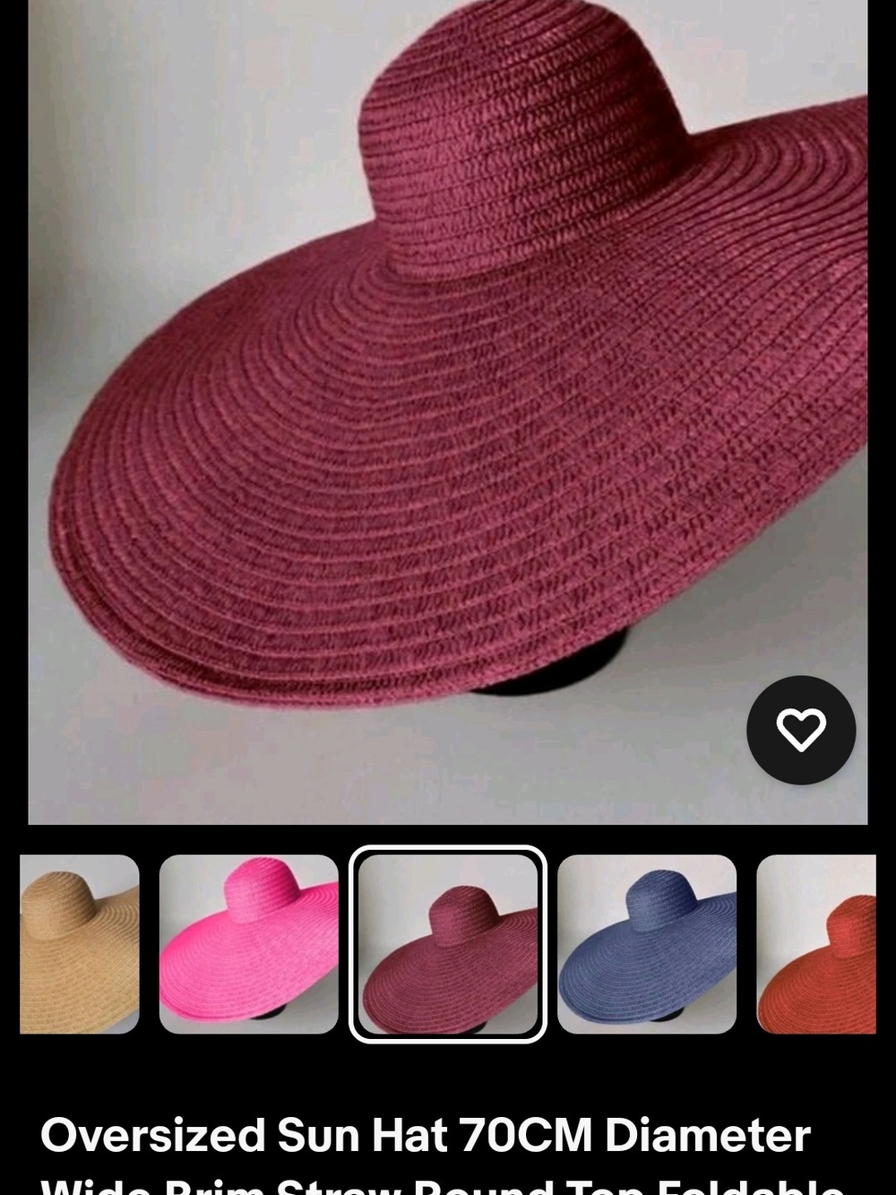 Wide Brim Oversized Sun Hat - Burgundy 70CM